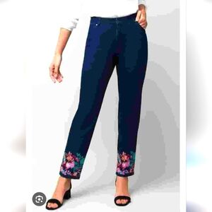 Jessica London Dark Blue Floral Embroidered Straight Leg Jeans